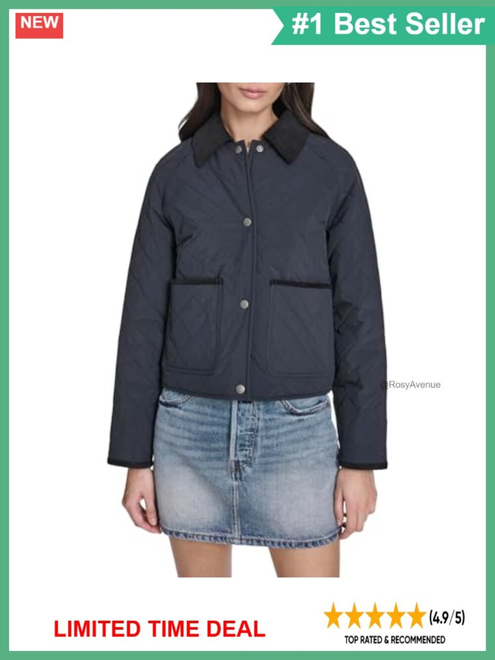 Water-resistant Lightweight Diamond Quilted Jacket Snap Front Corduroy Collar
